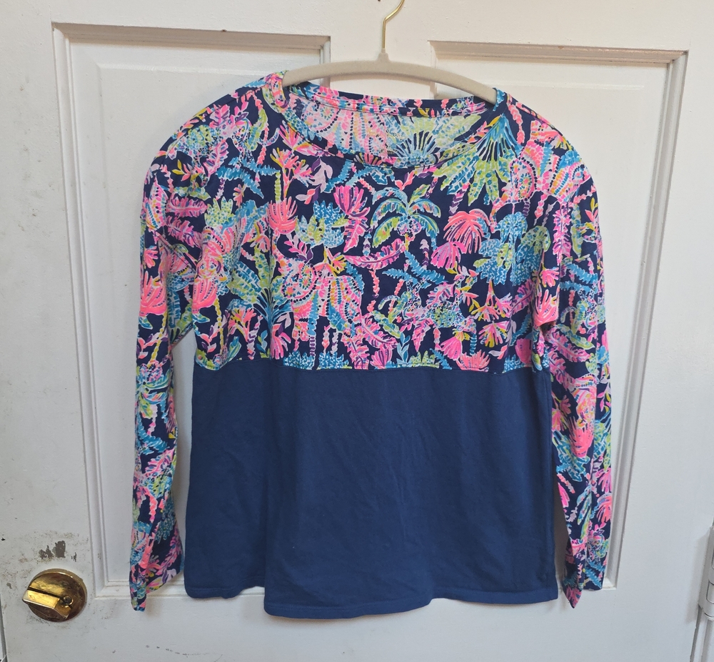 Lilly Pulitzer Top +bottom Set Tropical Patter with Neon Pink, Aqua & Lime Print